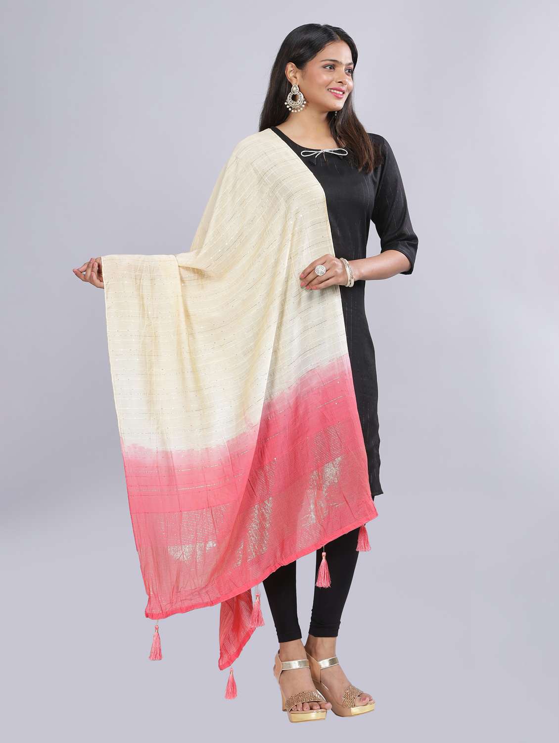 cream sequined work dupatta - 20644622 - Standard Image - 2