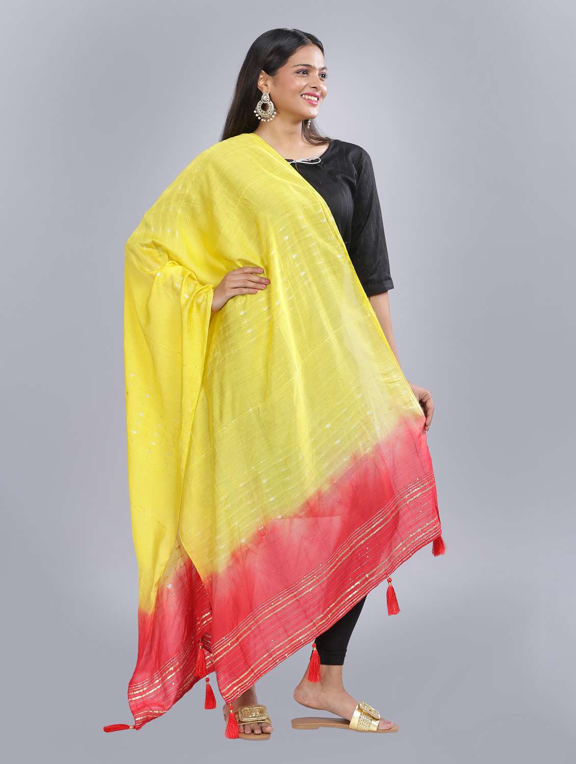 yellow sequined work dupatta - 20644628 - Standard Image - 2