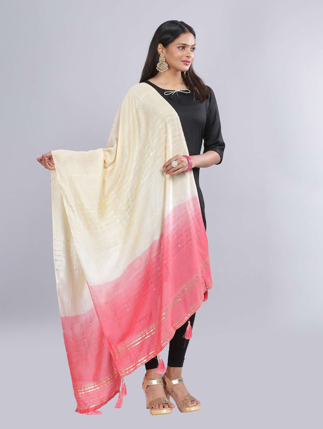cream sequined work dupatta - 20644632 - Standard Image - 2