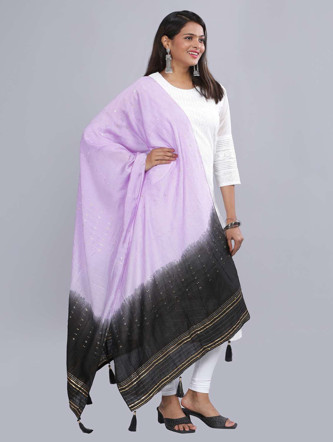 lavender sequined work dupatta - 20644634 - Standard Image - 2