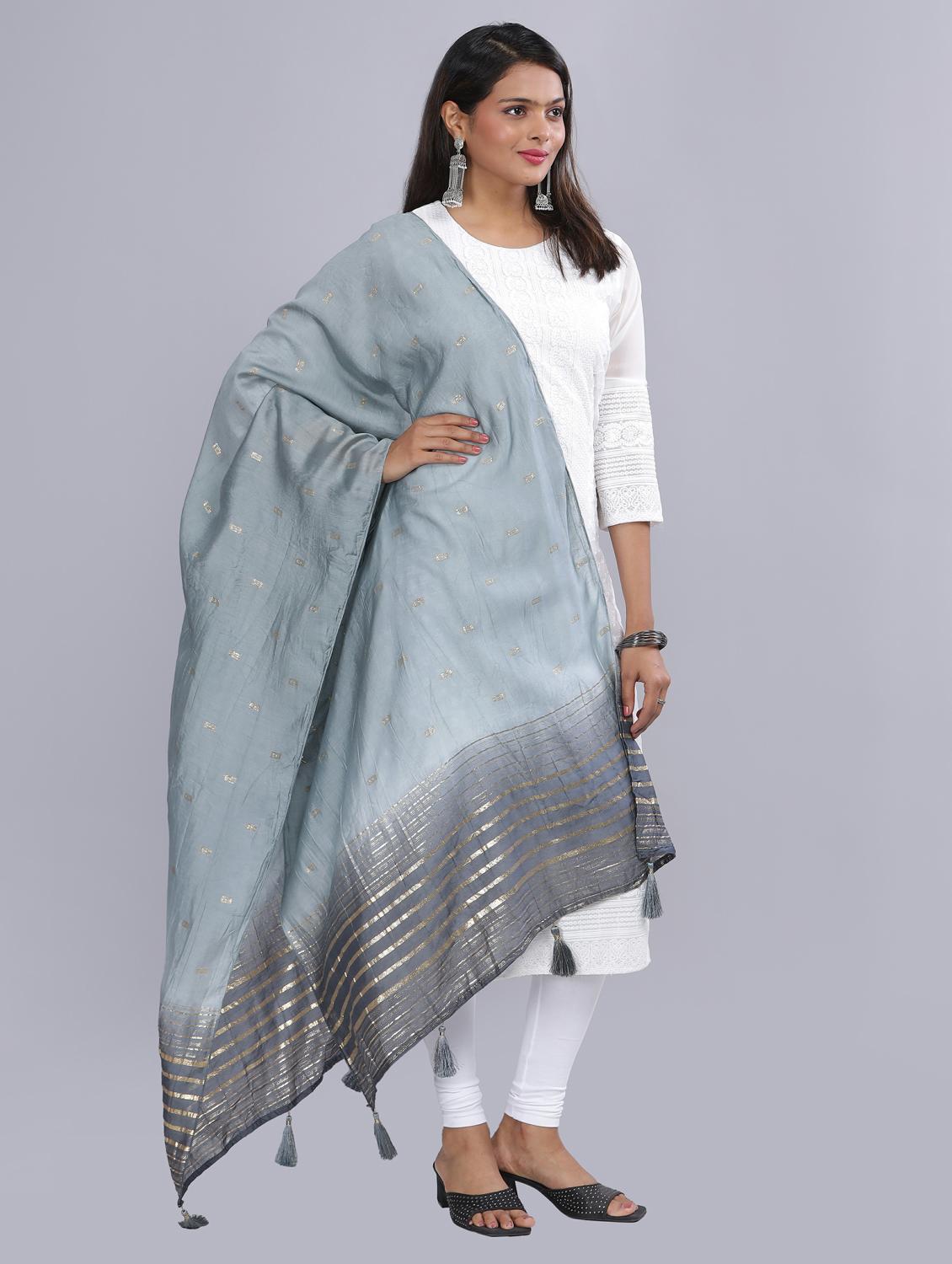 grey sequined work dupatta - 20644644 - Standard Image - 2