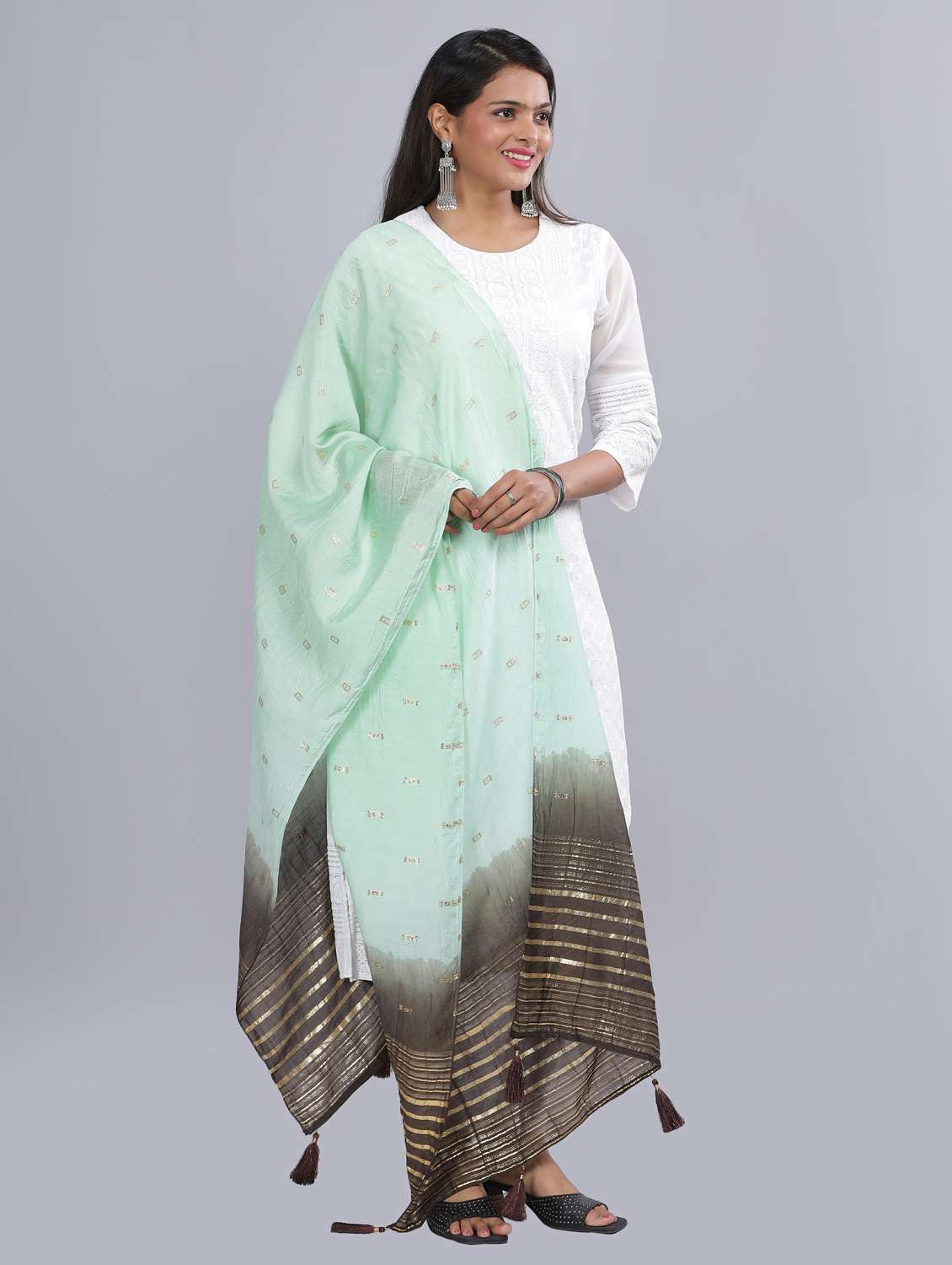 ai aqua sequined work dupatta - 20644645 - Standard Image - 2