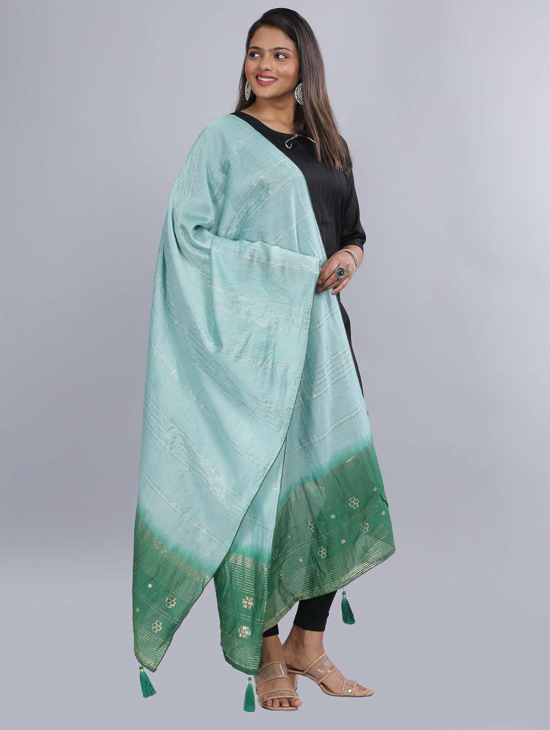 ai aqua sequined work dupatta - 20644650 - Standard Image - 2
