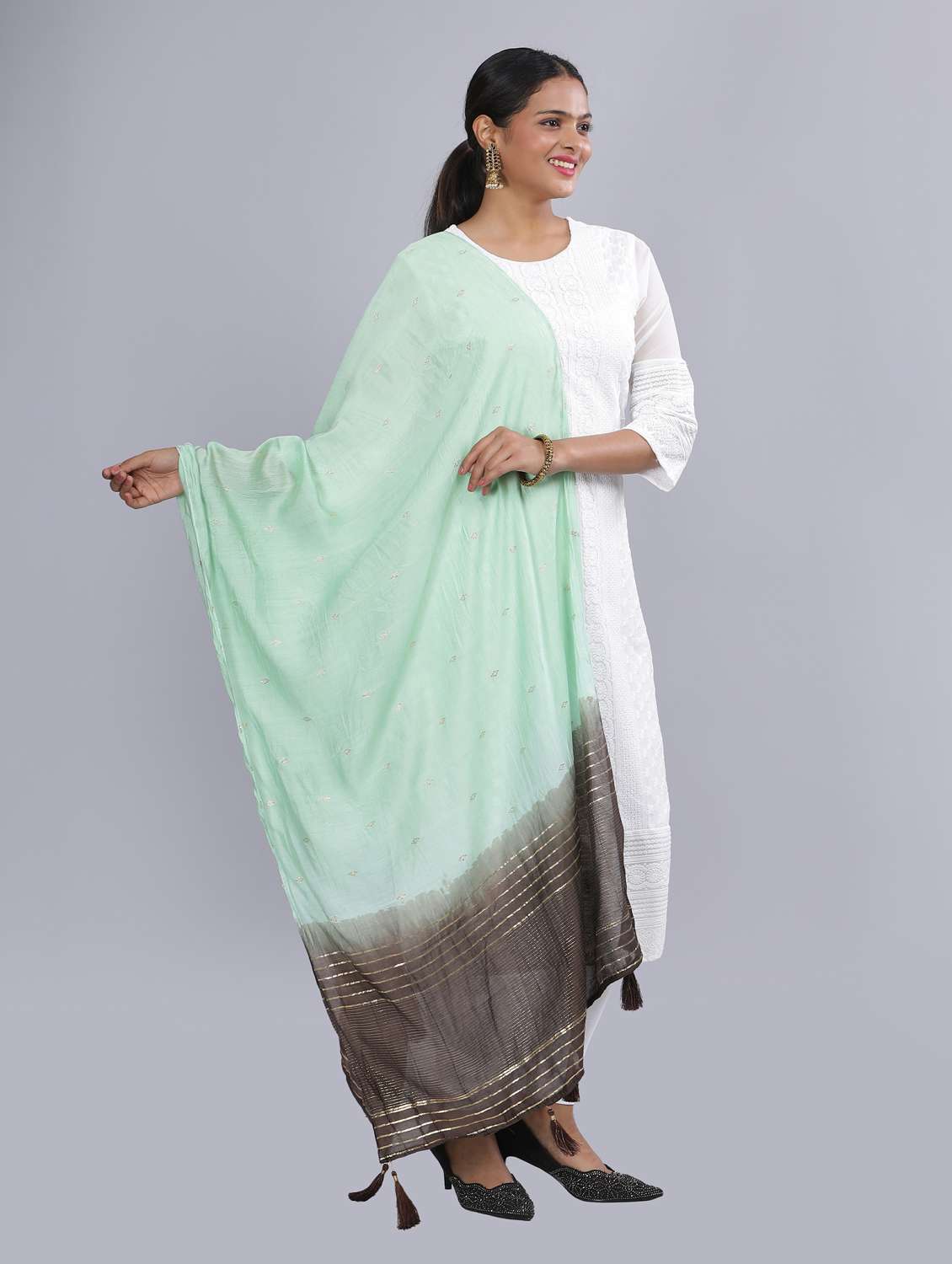 ai aqua sequined work dupatta - 20644664 - Standard Image - 2