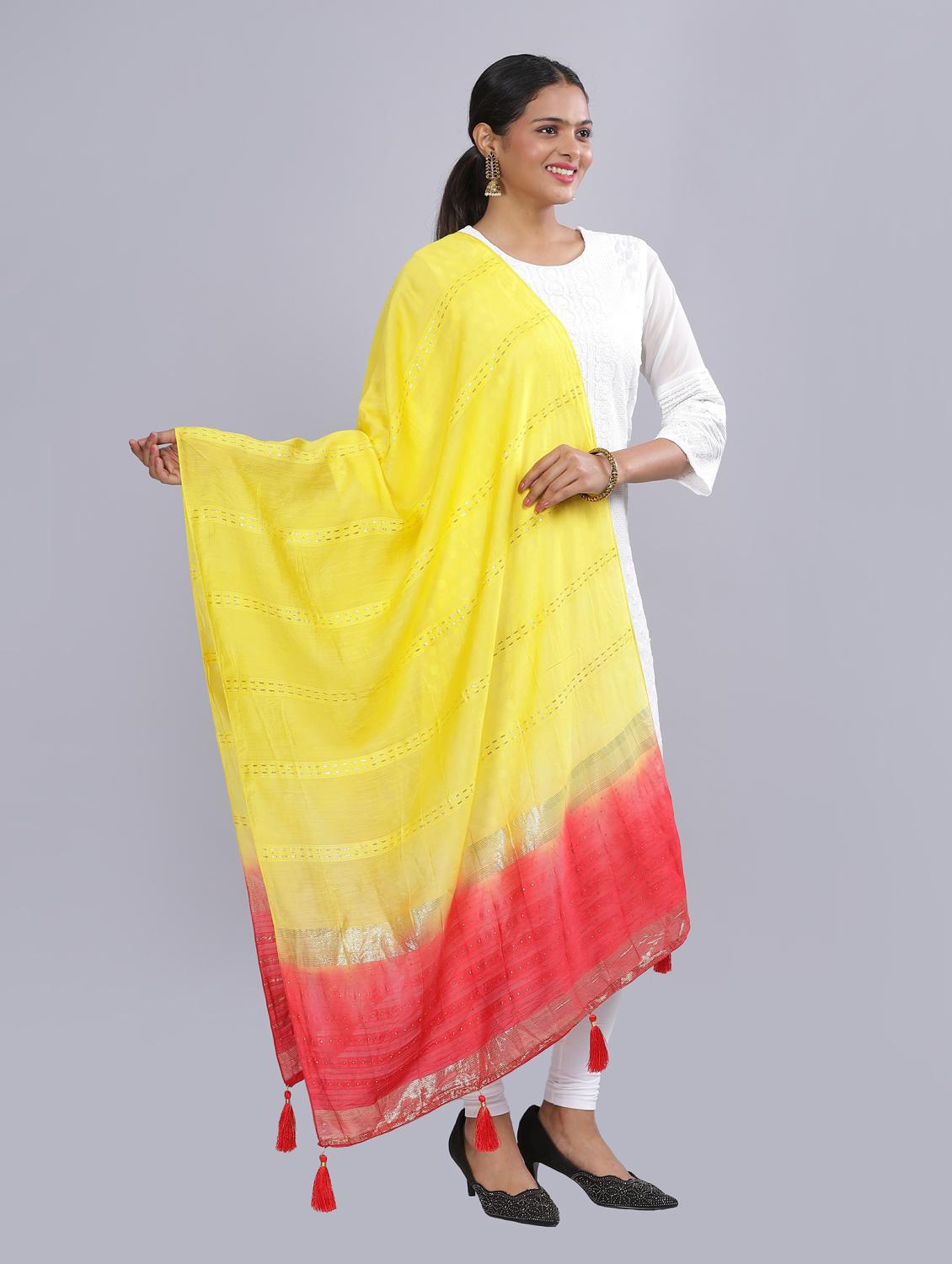 yellow sequined work dupatta - 20644666 - Standard Image - 2