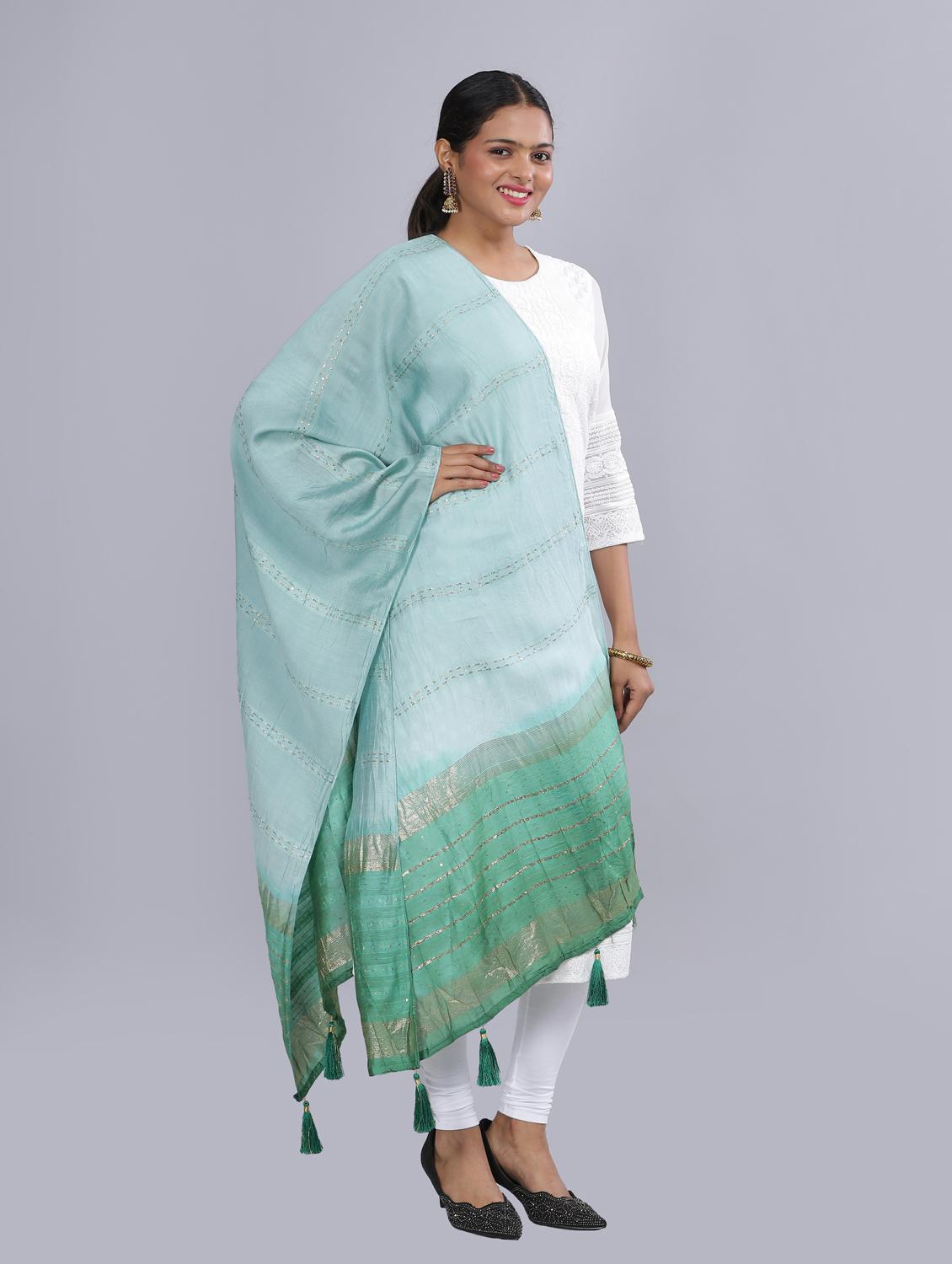 ai aqua sequined work dupatta - 20644669 - Standard Image - 2