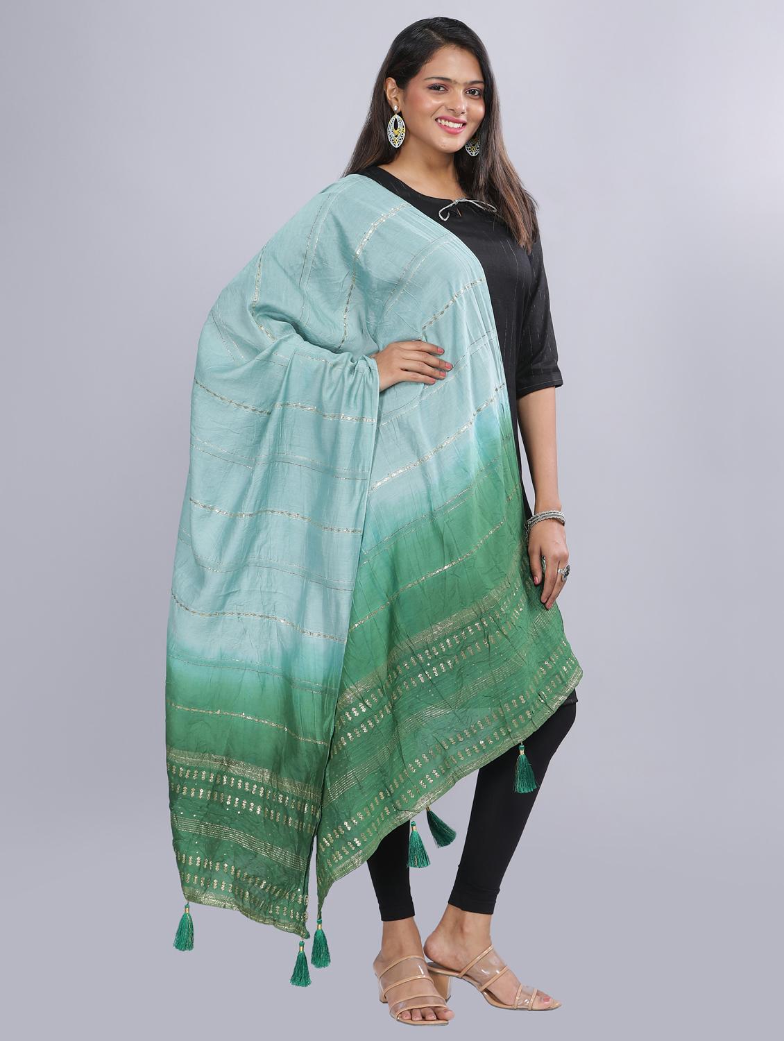 ai aqua sequined work dupatta - 20644678 - Standard Image - 2