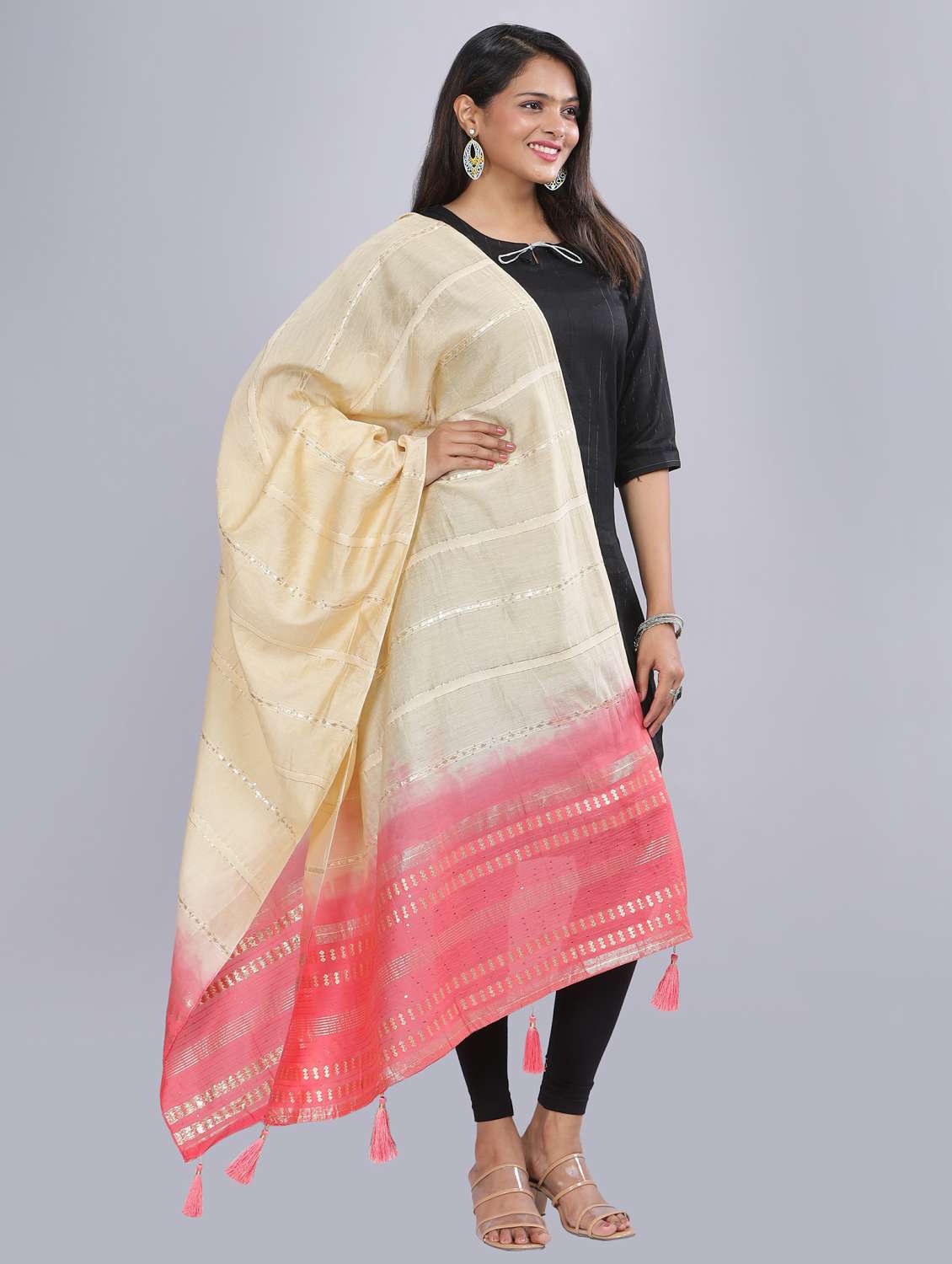 cream sequined work dupatta - 20644679 - Standard Image - 2