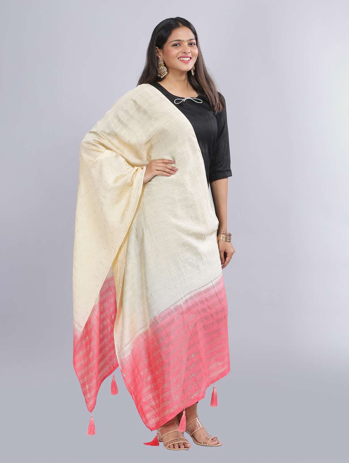 cream sequined work dupatta - 20644689 - Standard Image - 2