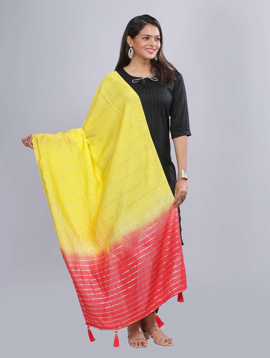 yellow sequined work dupatta - 20644694 - Standard Image - 2