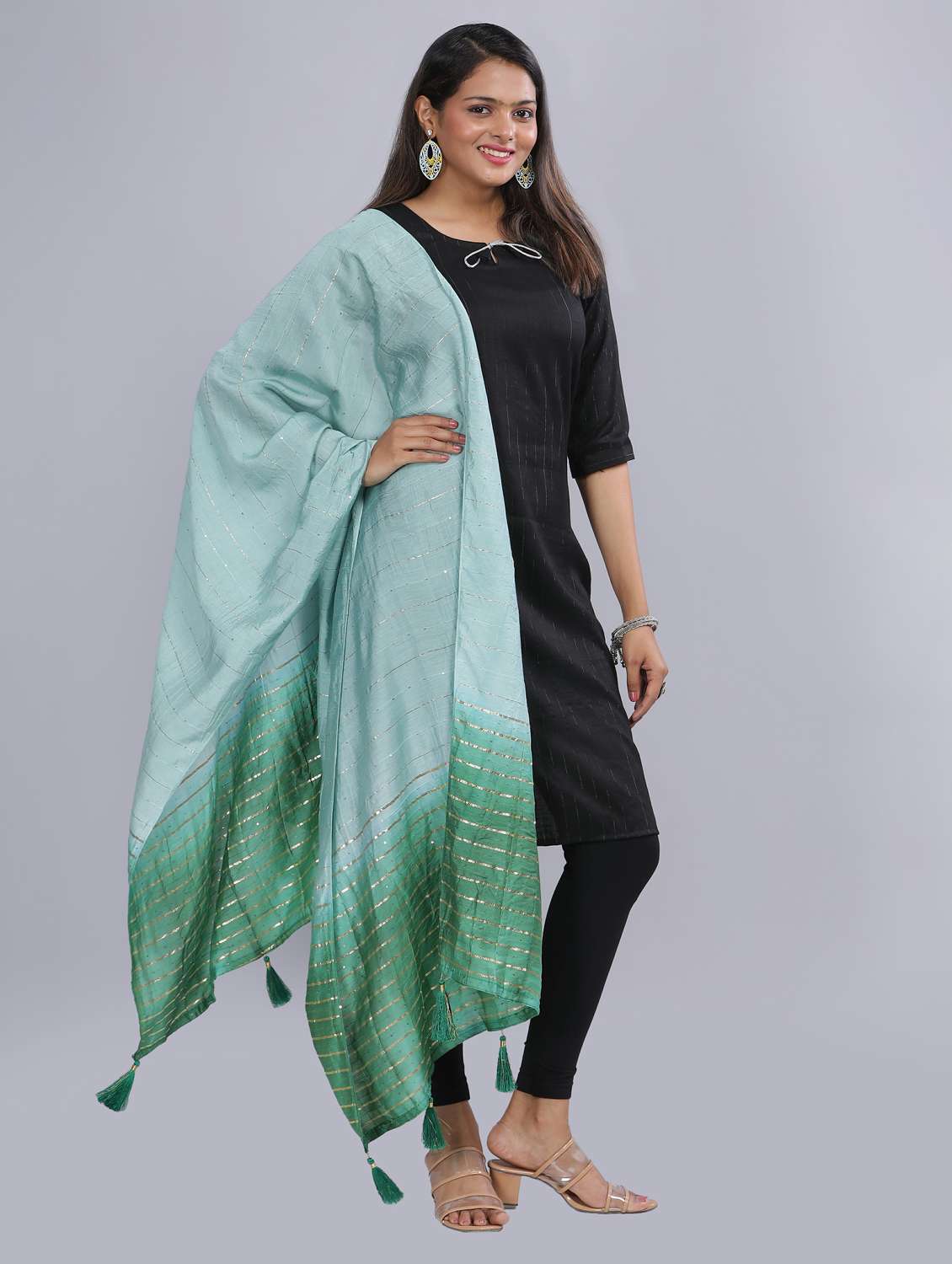 ai aqua sequined work dupatta - 20644697 - Standard Image - 2