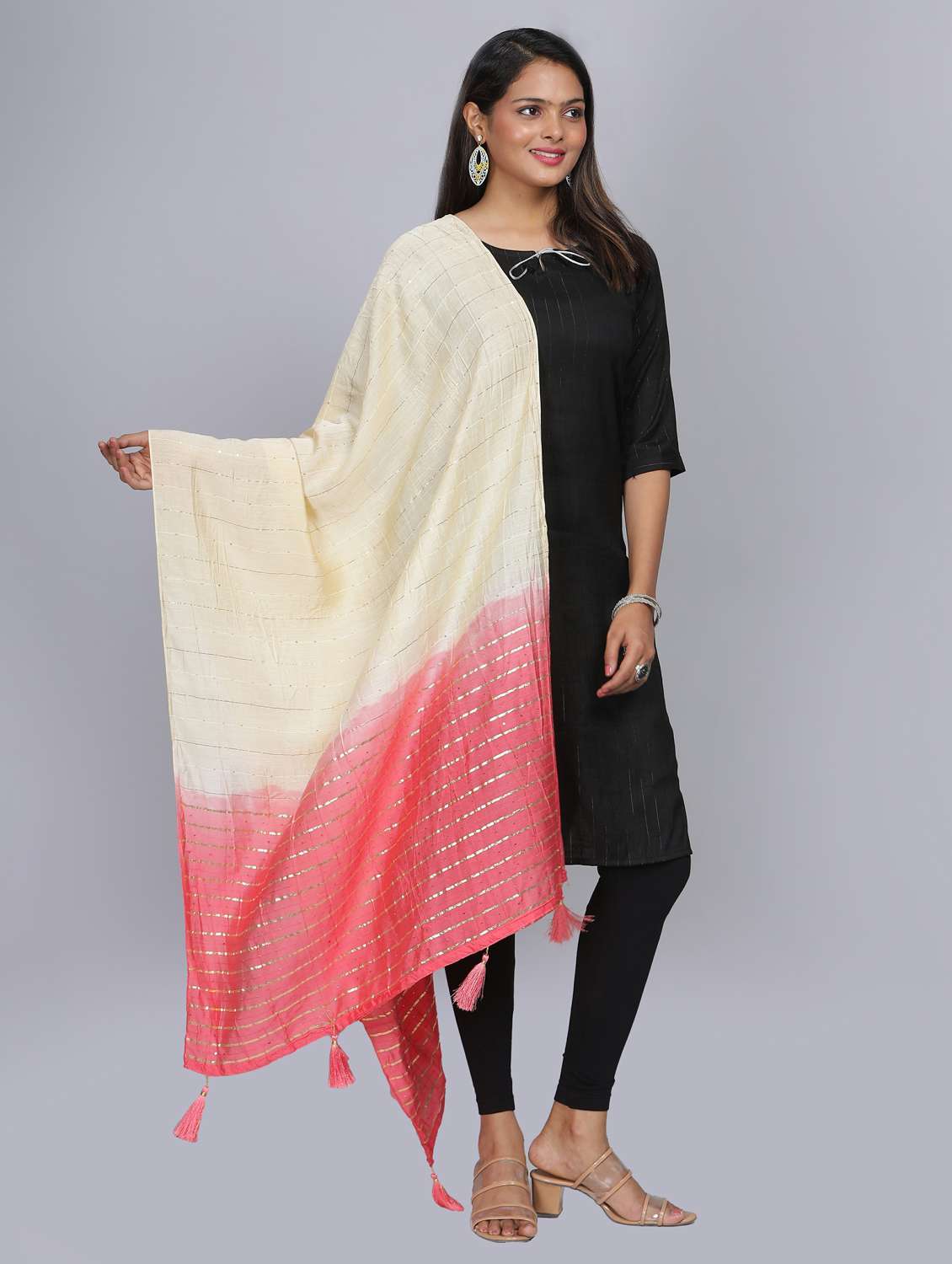 cream sequined work dupatta - 20644698 - Standard Image - 2