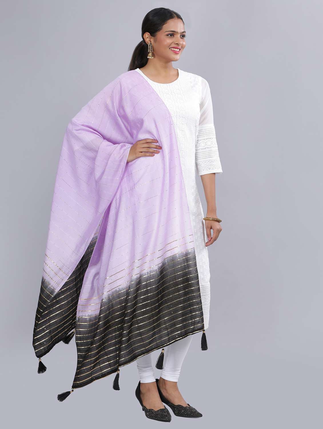 lavender sequined work dupatta - 20644700 - Standard Image - 2