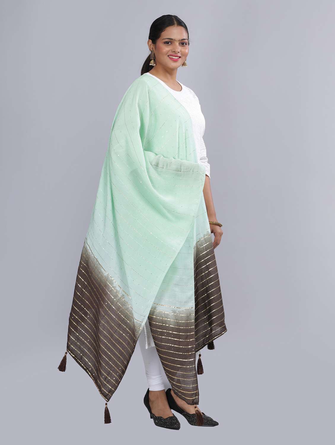 ai aqua sequined work dupatta - 20644702 -  Standard Image - 2