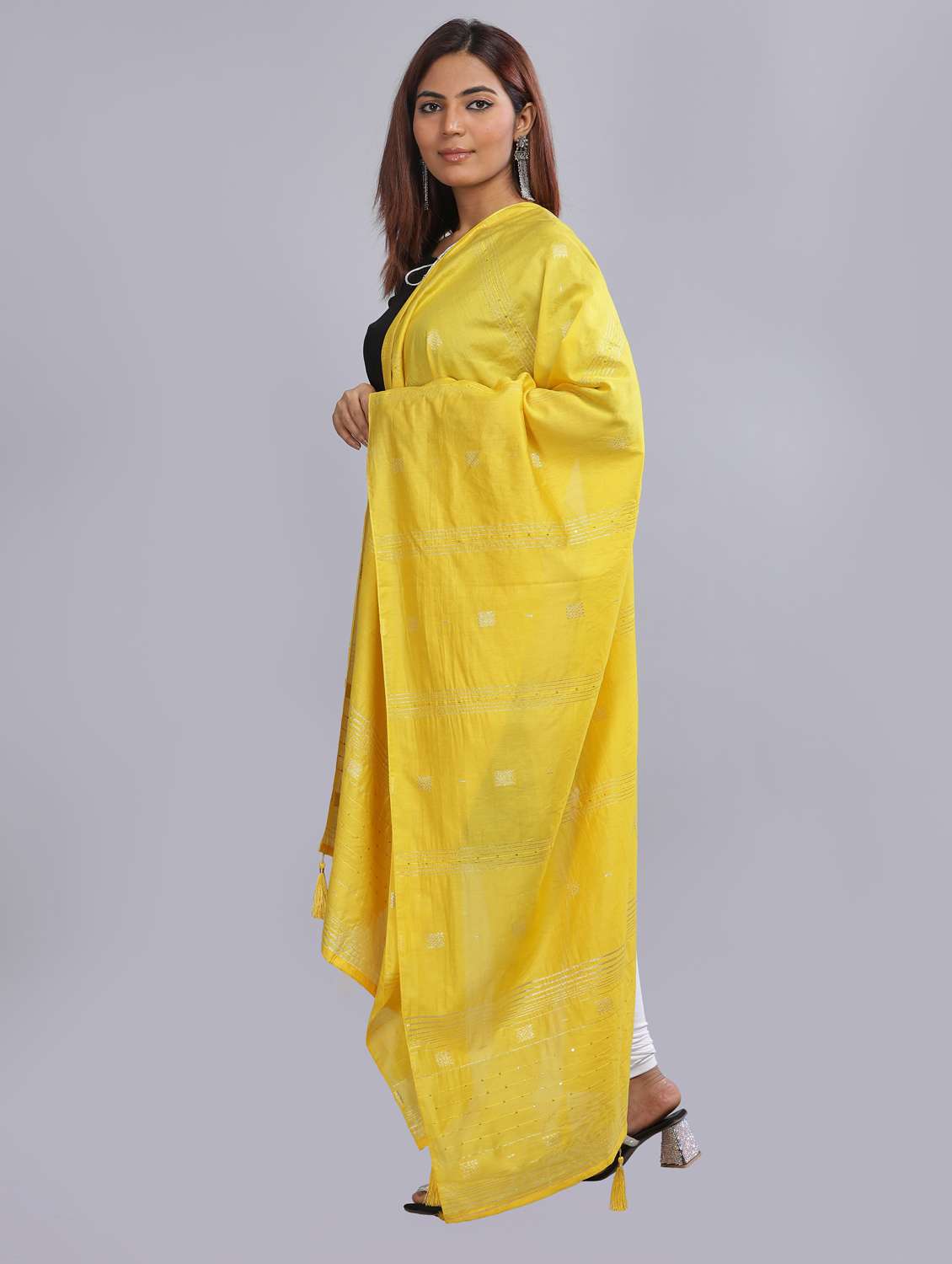 yellow self design dupatta - 20644720 -  Standard Image - 2