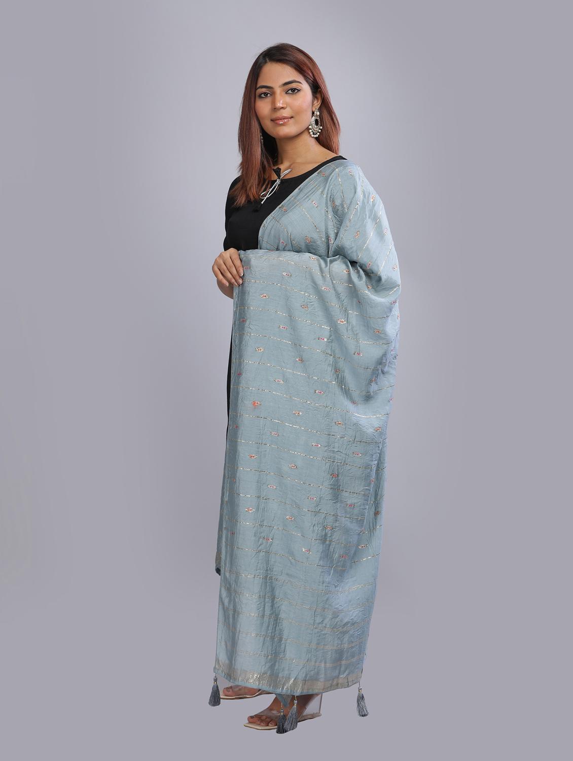 grey self design dupatta - 20644728 - Standard Image - 2