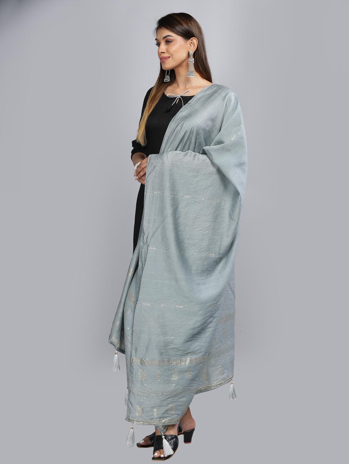 grey self design dupatta - 20644739 - Standard Image - 2