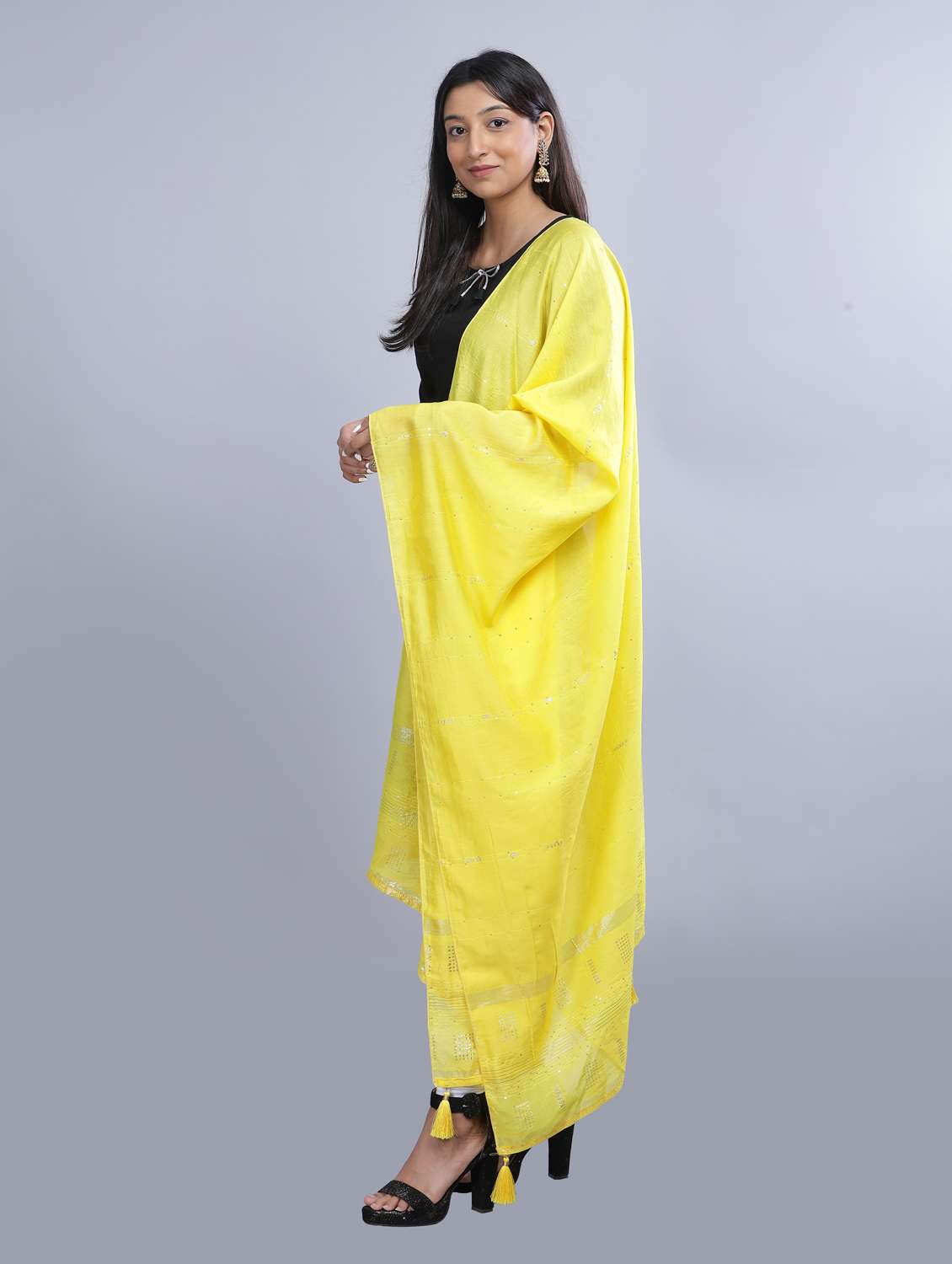 yellow self design dupatta - 20644742 - Standard Image - 2