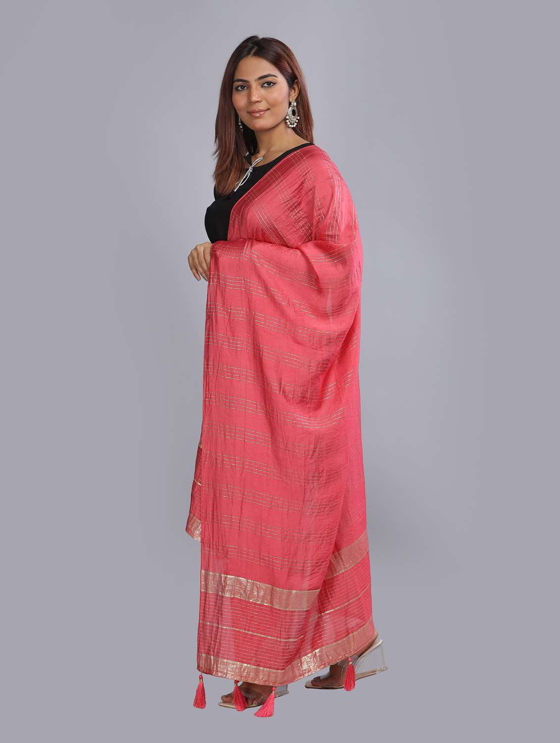 coral self design dupatta - 20644770 - Standard Image - 2