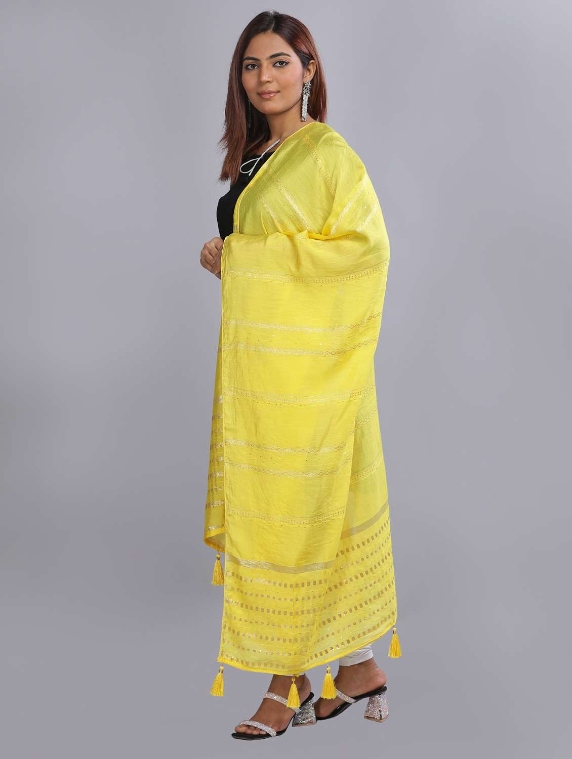 yellow self design dupatta - 20644786 -  Standard Image - 2