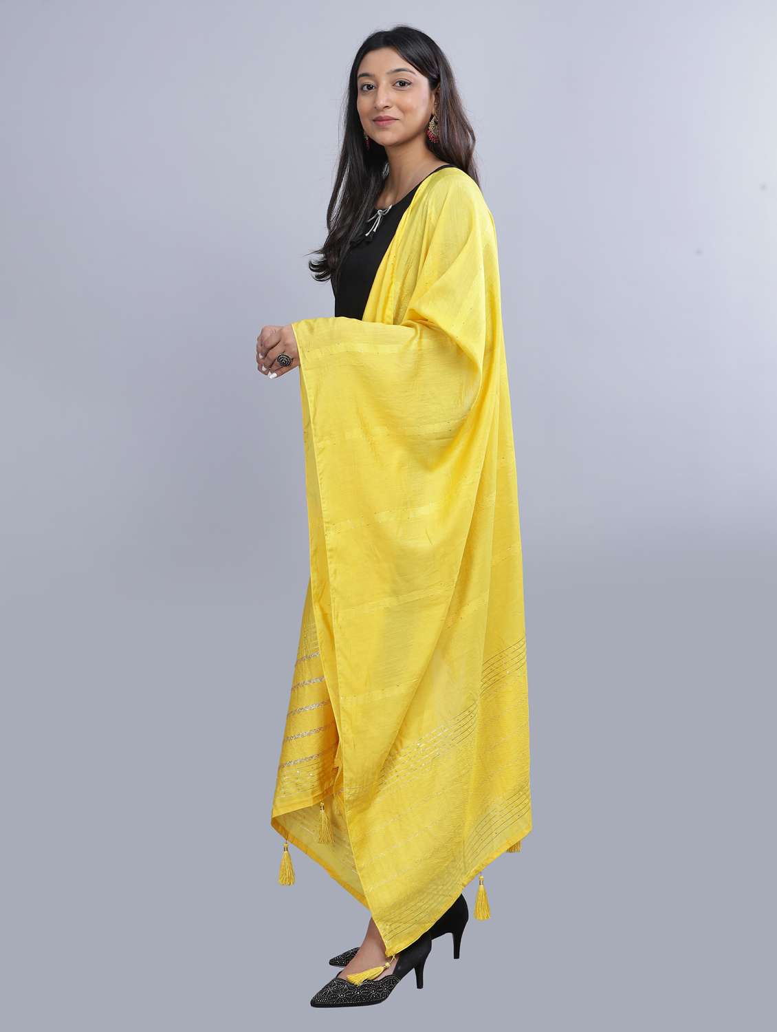 yellow self design dupatta - 20644797 - Standard Image - 2
