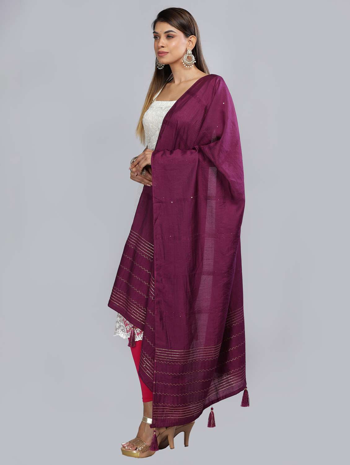 purple self design dupatta - 20644801 - Standard Image - 2
