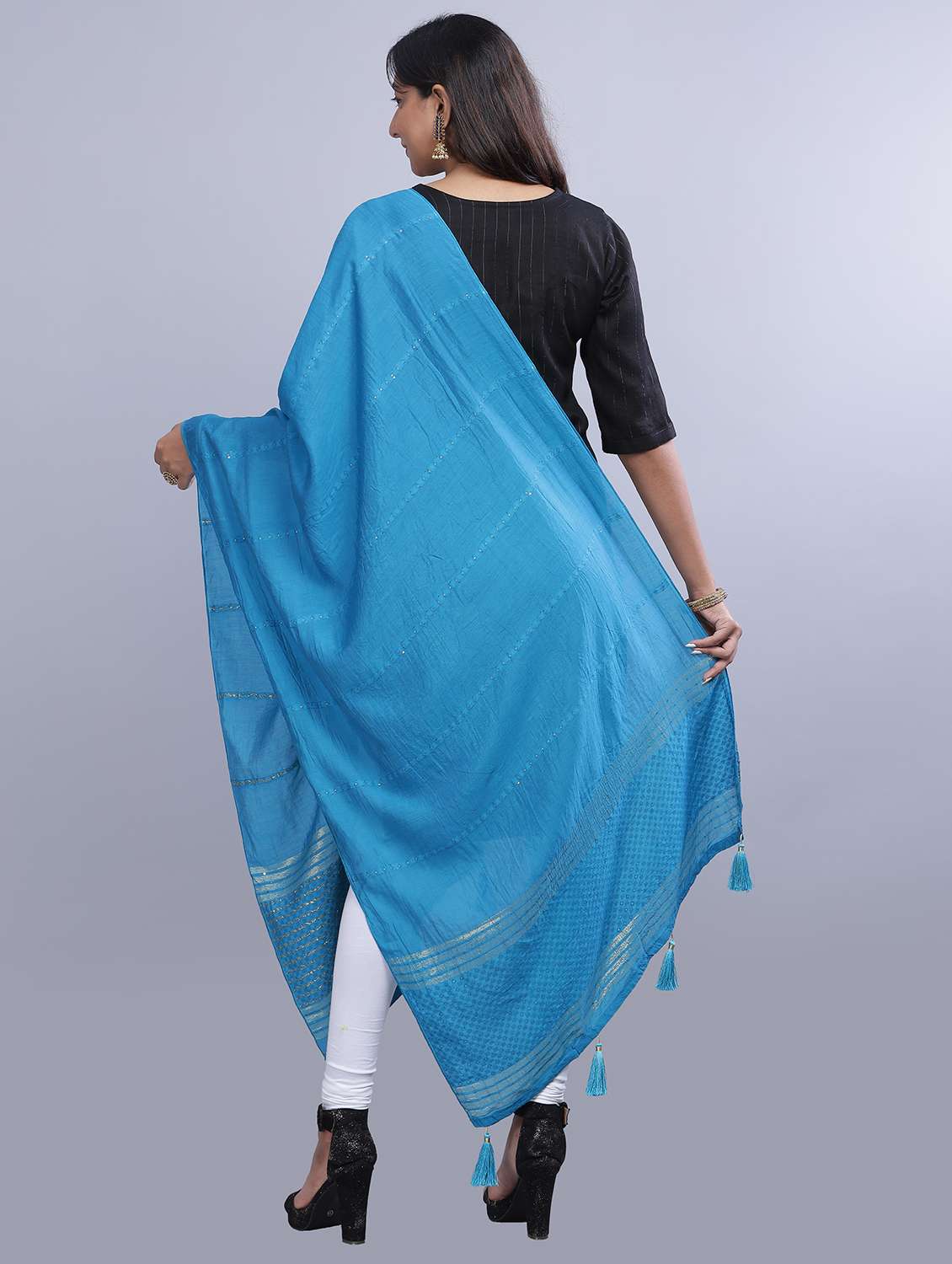 women tassel detailed self design dupatta - 20644804 - Standard Image - 2