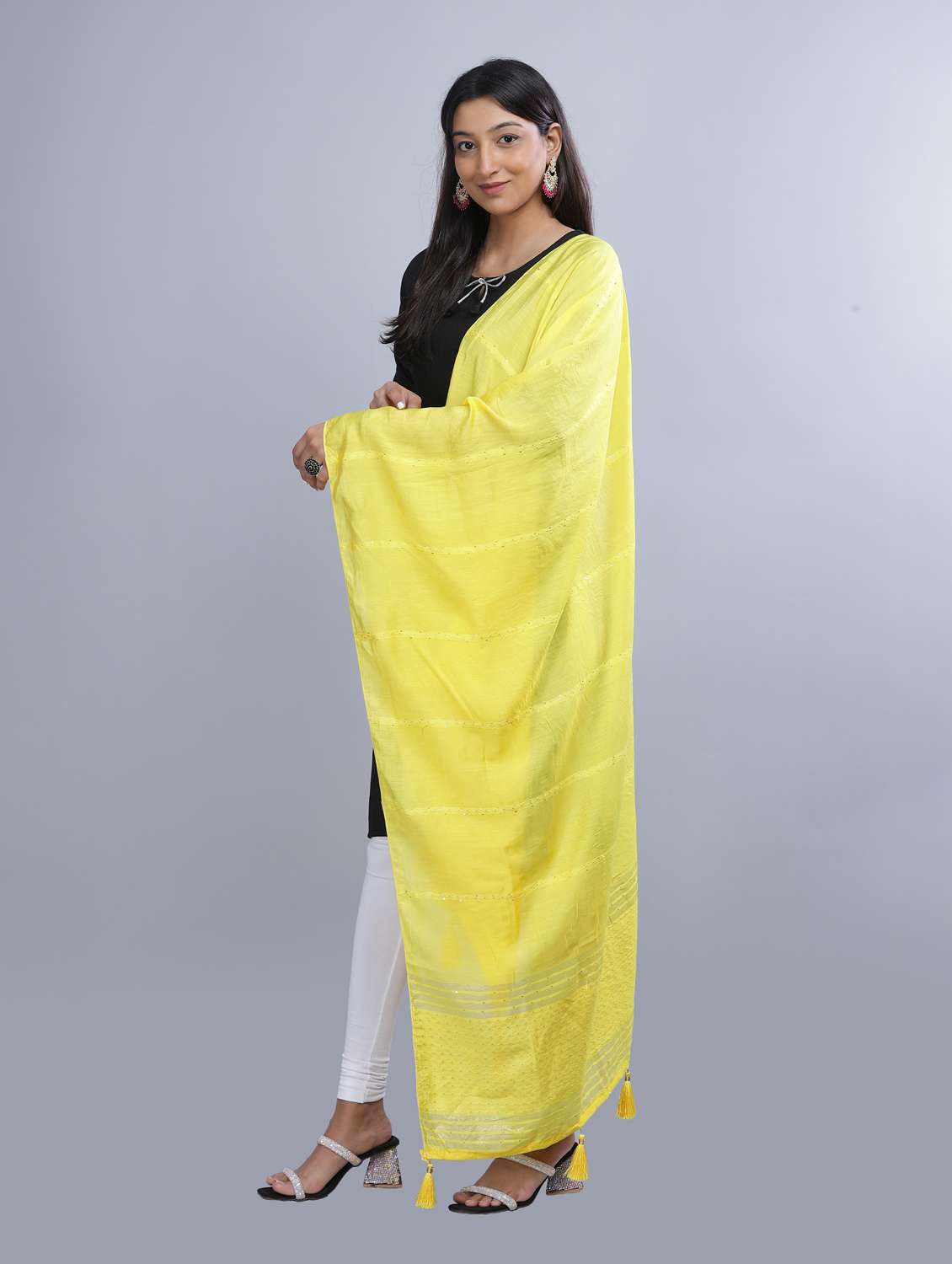 yellow self design dupatta - 20644809 -  Standard Image - 2