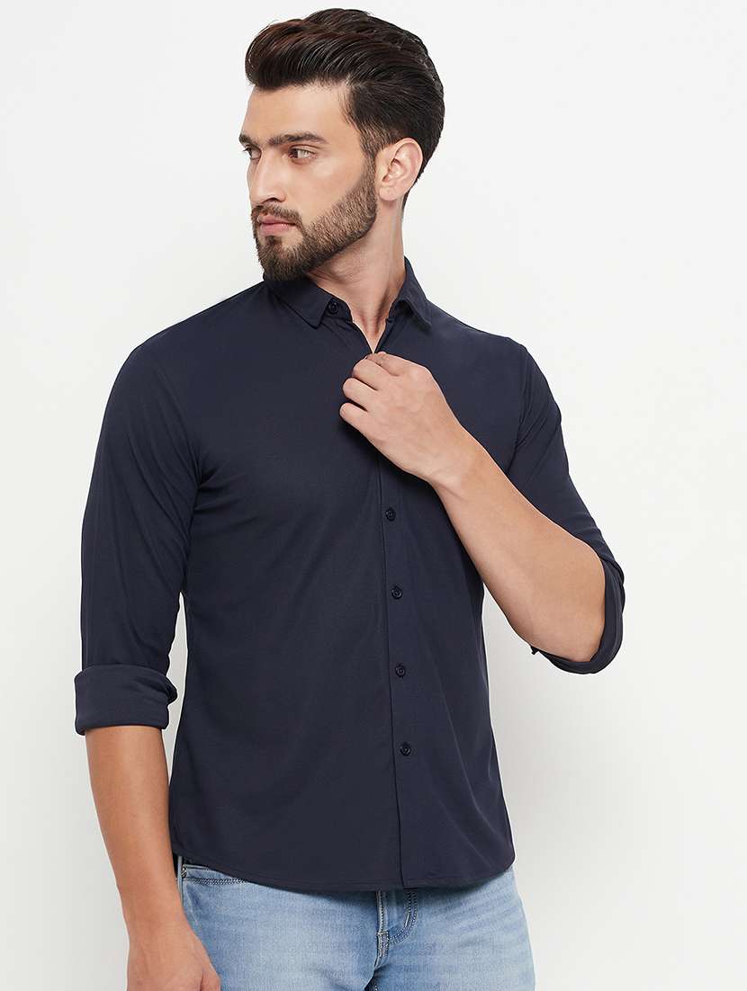 navy blue solid casual shirt