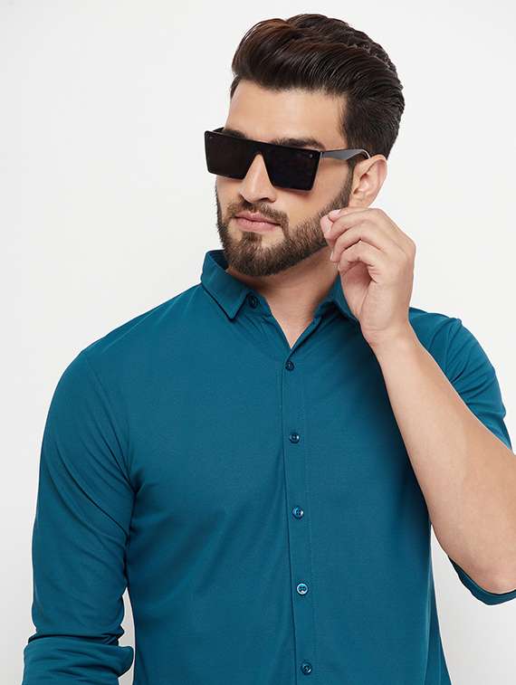 teal solid casual shirt - 20644821 -  Standard Image - 2