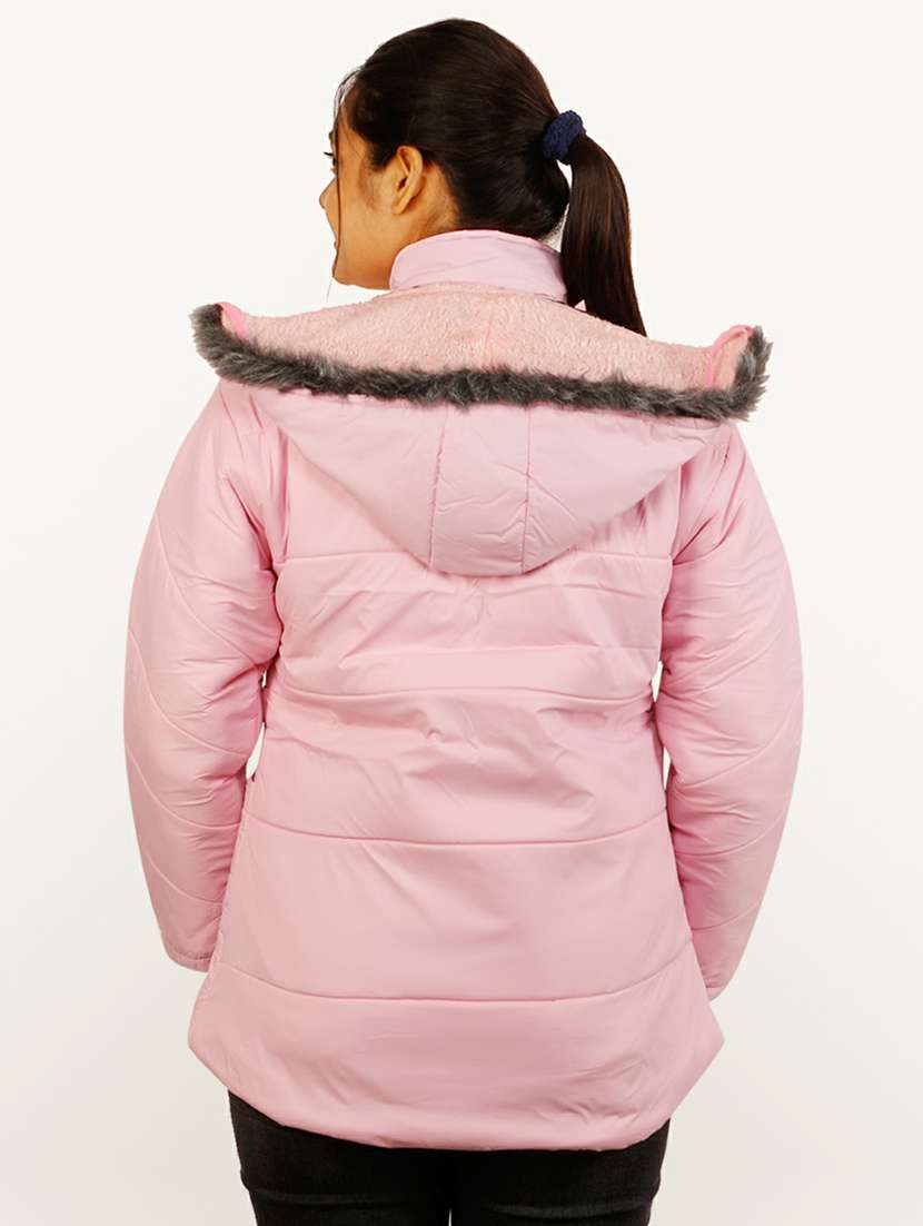 women pink solid hooded quilted jacket - 20644913 - Standard Image - 2