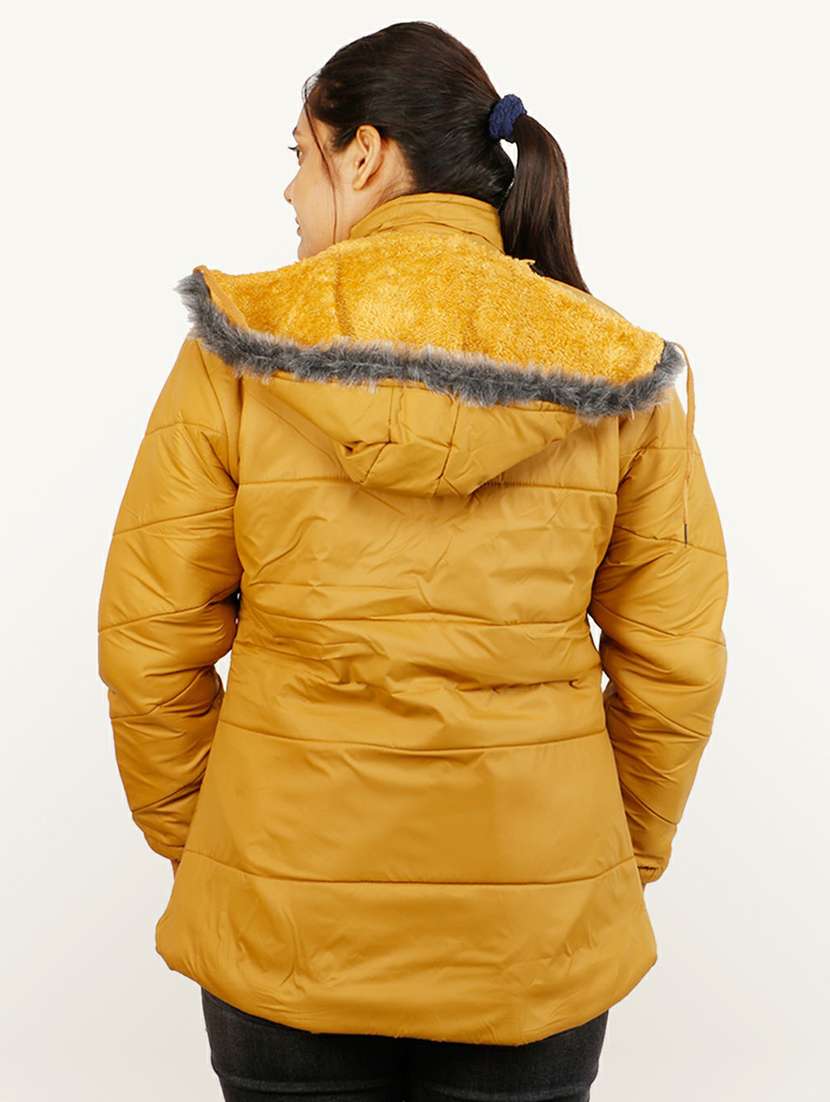 women gold solid hooded quilted jacket - 20644914 - Standard Image - 2