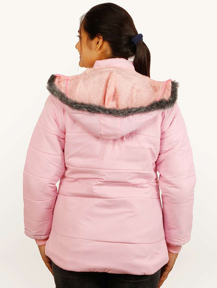 women pink solid hooded quilted jacket - 20644920 -  Standard Image - 2