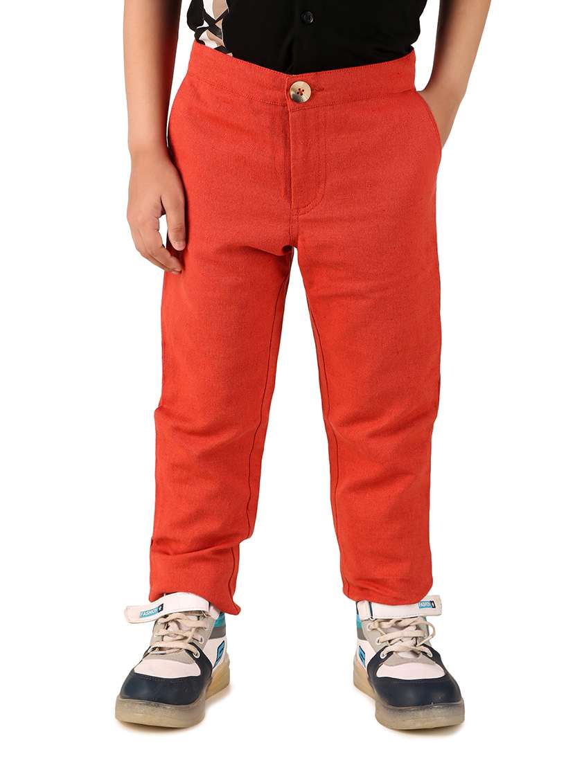 red solid cotton casual chinos