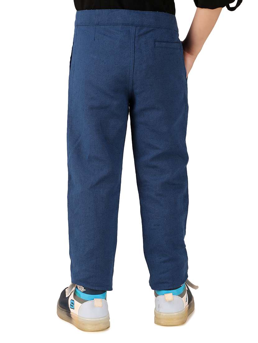 blue solid cotton casual chinos - 20644973 -  Standard Image - 2
