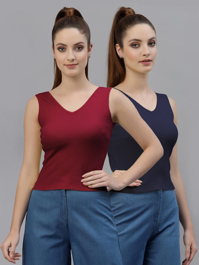 pack of 2 multi colored sleeveless crop top - 20645036 - Zoom Image - 0