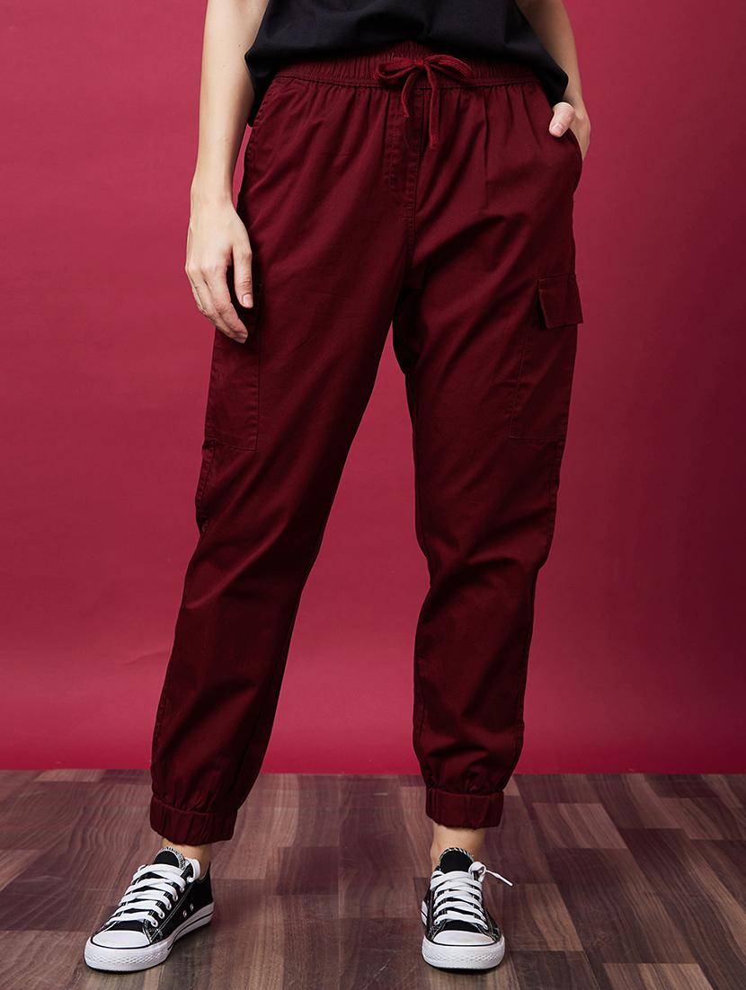globus women rust red mid-rise elasticated drawstring waist cargo joggers - 20646072 -  Zoom Image - 0