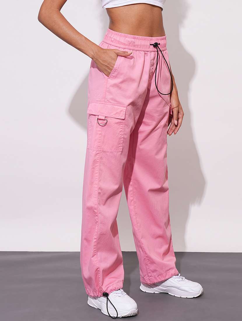 globus women apricot blush mid-rise elasticated drawstring waist cargo joggers - 20646074 -  Standard Image - 2