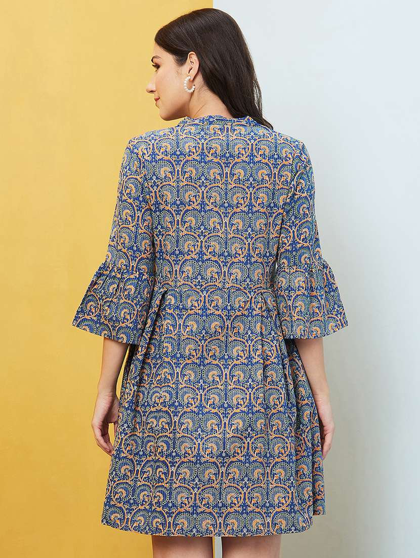 women bell sleeved printed a-line dress - 20646078 - Standard Image - 2
