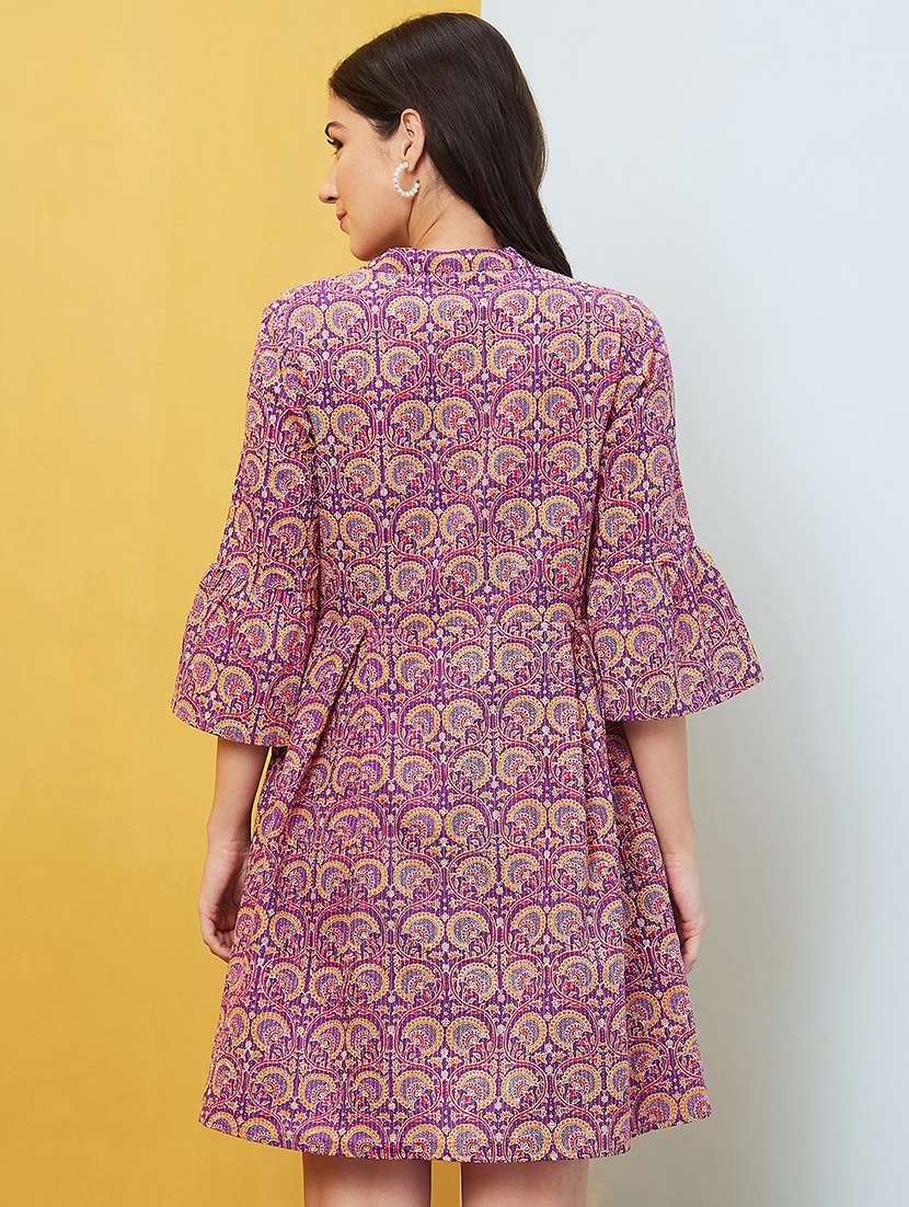 women bell sleeved printed a-line dress - 20646079 - Standard Image - 2