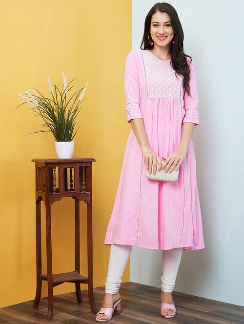 pink embroidered a-line kurta - 20646088 -  Standard Image - 0