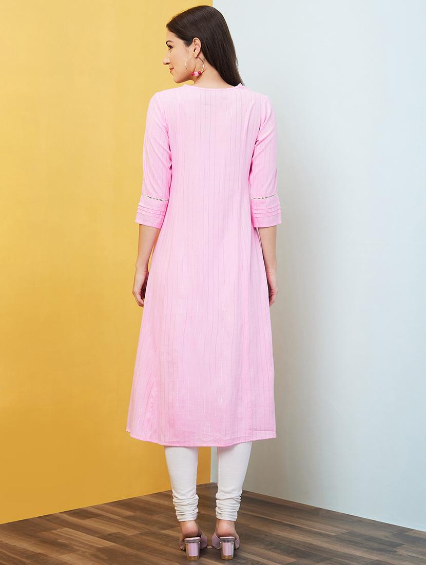 pink embroidered a-line kurta - 20646088 - Standard Image - 2