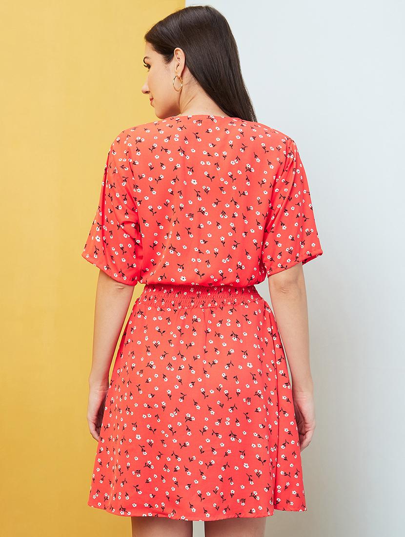 red floral printed fit & flare dress - 20646093 - Standard Image - 2