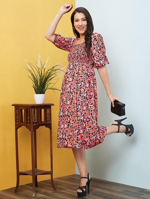 multicolored floral printed a-line dress - 20646102 - Standard Image - 0