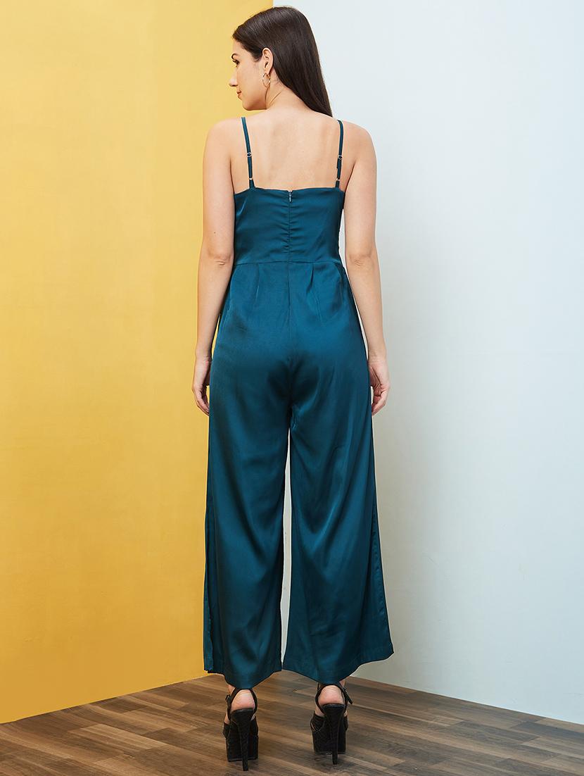 women teal green shoulder strap full leg jumpsuit - 20646110 - Standard Image - 2
