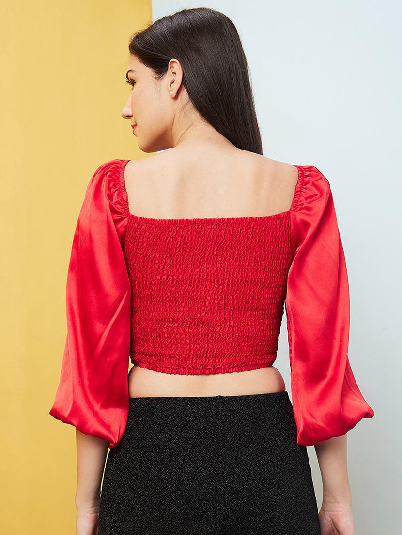 red solid crop top - 20646120 - Standard Image - 2