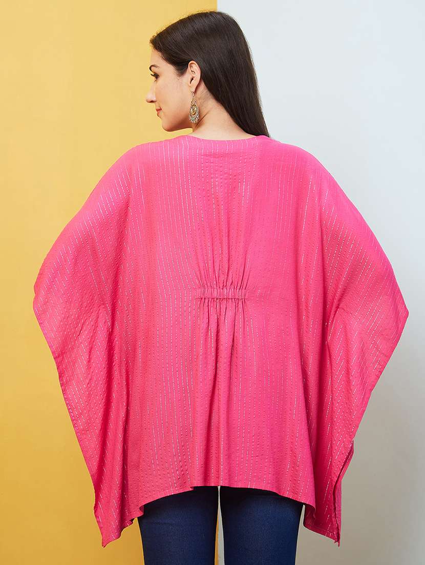 globus women pink embroidered & striped asymmetric hem kaftan tunic  - 20646128 -  Standard Image - 2