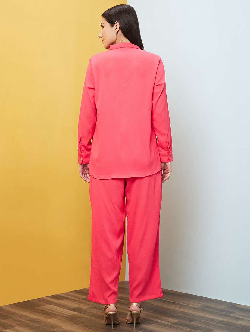 women pink solid shirt and trouser set - 20646129 -  Standard Image - 2