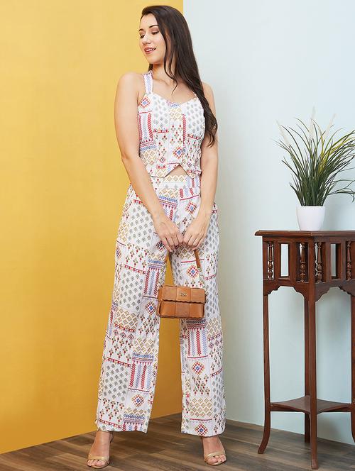 globus women multi white patch print style back crop top & wide leg palazzos co-ord set - 20646130 - Standard Image - 0