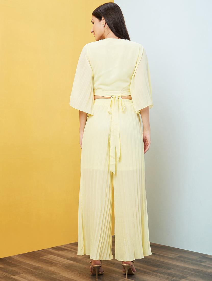 women light yellow solid top and palazzos set - 20646133 - Standard Image - 2